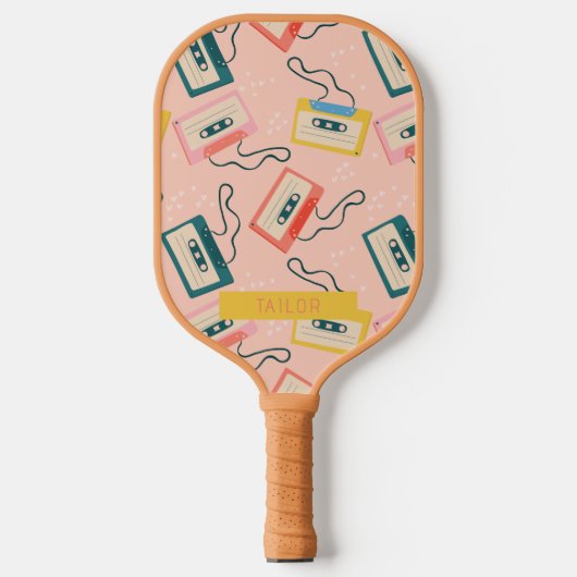 Retro Cassettebandje Pattern Pink Pickleball Paddle (Voorkant)