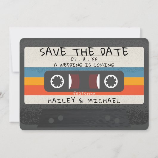  Retro Cassettebandje QR Code Bruiloft Save The Date (Voorkant)