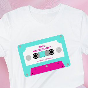 Retro Cassettebandje Roze & Turquoise Bachelorette T-shirt