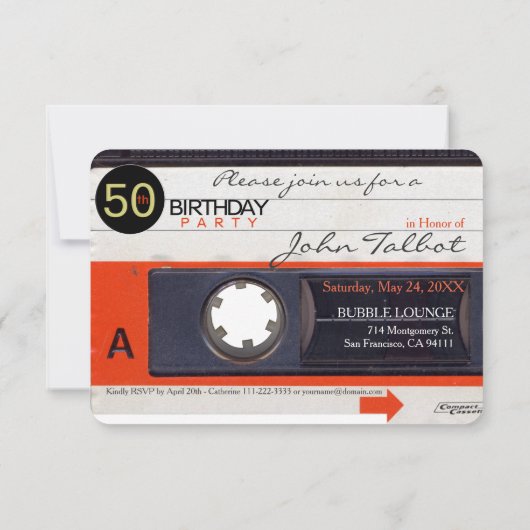 Retro Cassettebandje S 50ste verjaardagsfeestje In Kaart (Achterkant)