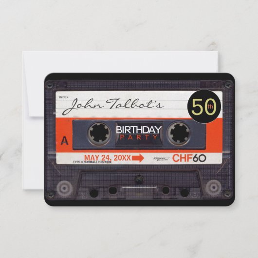 Retro Cassettebandje S 50ste verjaardagsfeestje In Kaart (Voorkant)