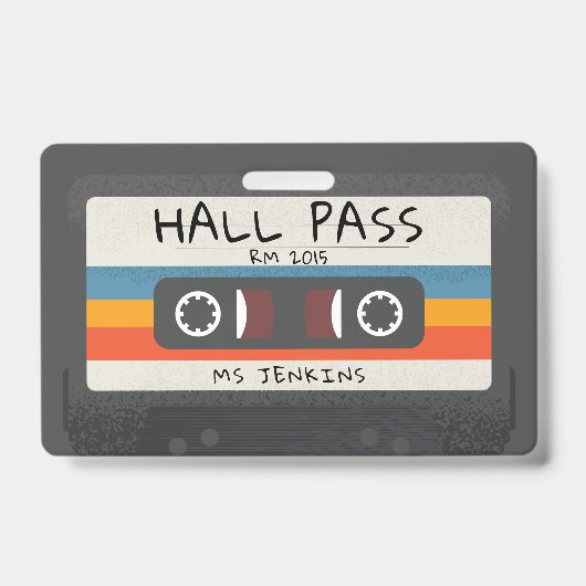  Retro Cassettebandje School Hall Pass Badge (Front)