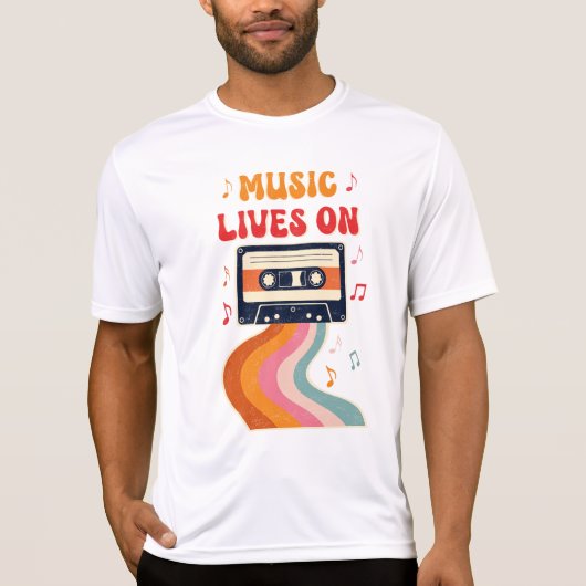 Retro Cassettebandje Shirt – Muziek leeft op Vinta (Voorkant)