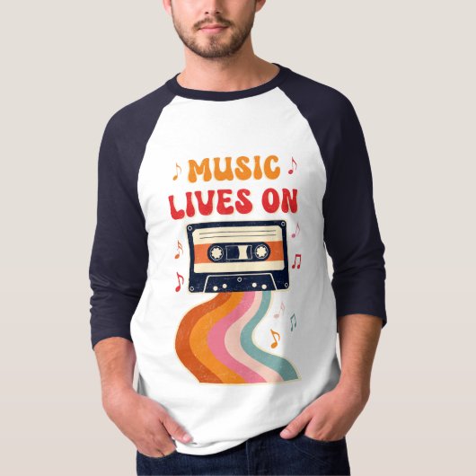 Retro Cassettebandje Shirt – Muziek leeft op Vinta (Voorkant)
