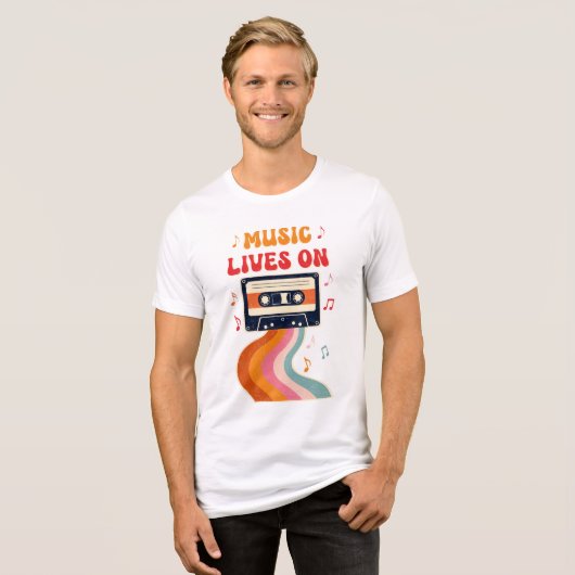 Retro Cassettebandje Shirt – Muziek leeft op Vinta (Voorkant volledig)