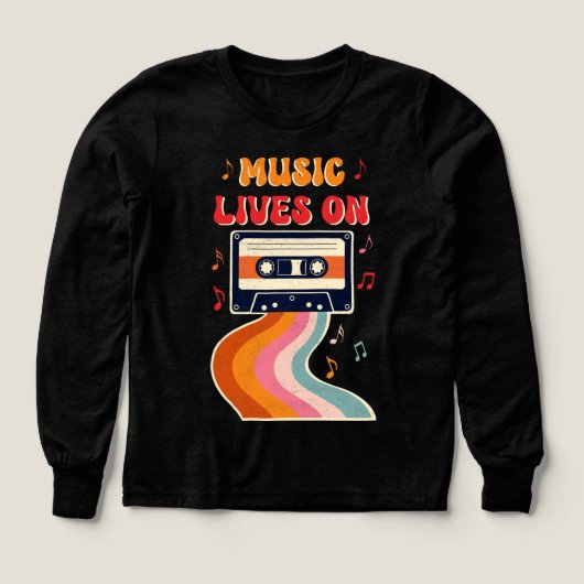 Retro Cassettebandje Shirt – Muziek leeft op Vinta (Voorkant)