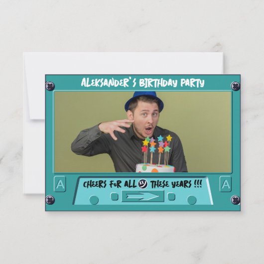 Retro Cassettebandje verjaardagsuitnodiging Kaart (Achterkant)