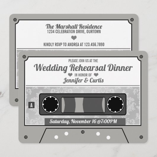 Retro Cassettebandje Wedding Rehearsal Dinner Kaart (Voorkant / Achterkant)