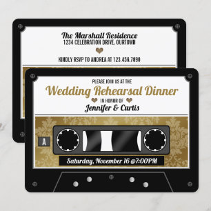 Retro Cassettebandje Wedding Rehearsal Dinner Uitn Kaart
