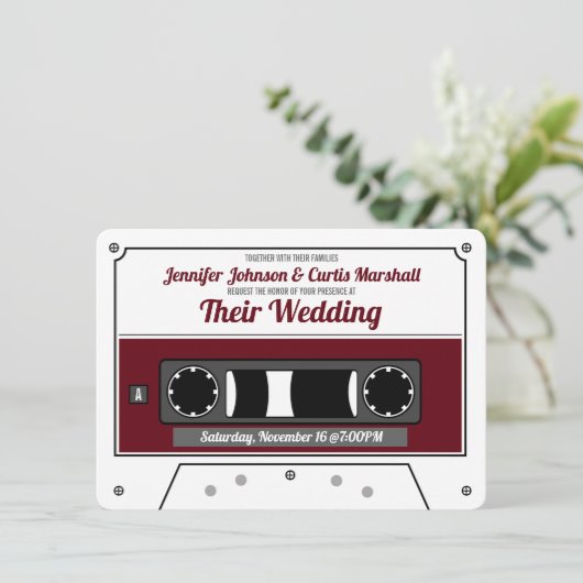 Retro Cassettebandje Wine Red Wedding Kaart (Staand voorkant)