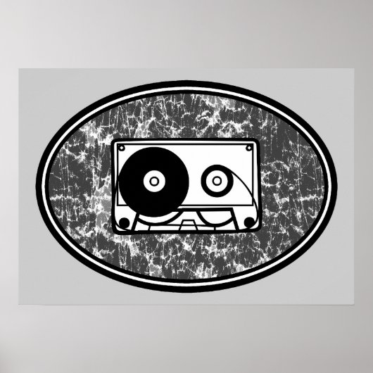 Retro Cassettebandje zwart-wit Poster (Voorkant)