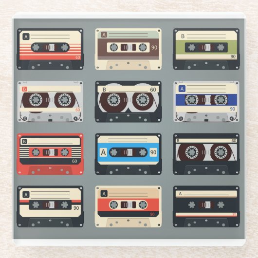 Retro Cassettebandjes 80s Glazen Onderzetter (Voorkant)