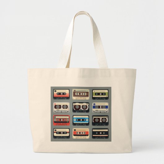 Retro Cassettebandjes 80s Grote Tote Bag (Voorkant)