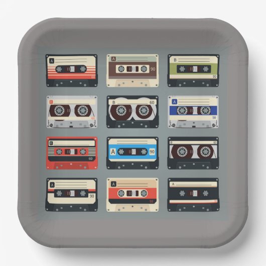 Retro Cassettebandjes 80s Papieren Bordje (Voorkant)