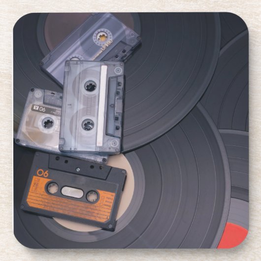 Retro-Cassettebandjes en vinylrecords van 80 Drankjes Onderzetter (Voorkant)