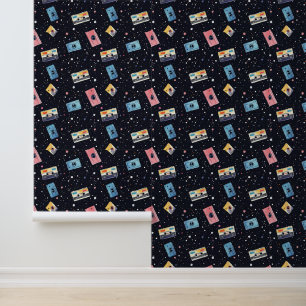 Retro Cassettebandjes in de kosmische ruimte Behang