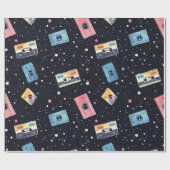 Retro Cassettebandjes in de kosmische ruimte Cadeaupapier (Vlak)