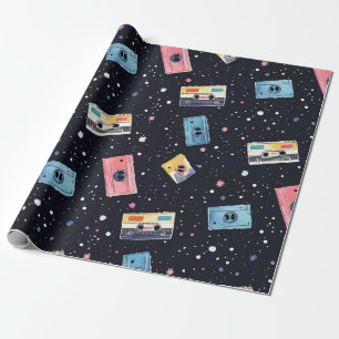 Retro Cassettebandjes in de kosmische ruimte Cadeaupapier