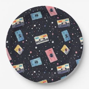 Retro Cassettebandjes in de kosmische ruimte Papieren Bordje