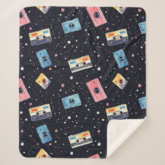 Retro Cassettebandjes in de kosmische ruimte Sherpa Deken (Voorkant)