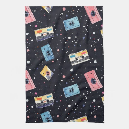 Retro Cassettebandjes in de kosmische ruimte Theedoek (Verticaal)