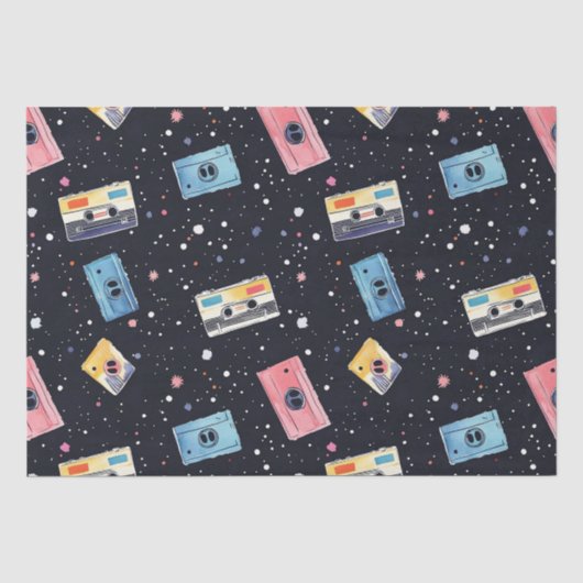 Retro Cassettebandjes in de kosmische ruimte Tissuepapier (Voorkant)