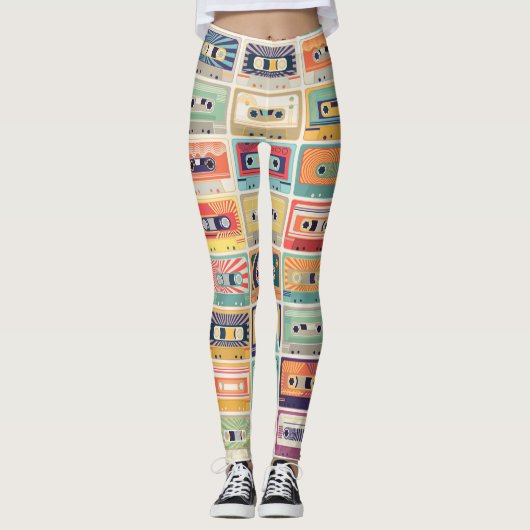 Retro Cassettebandjes Patroon. Leggings (Voorkant)