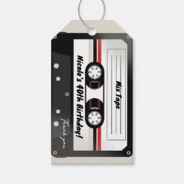 Retro Cassettereband Beige Grijs 90's Verjaardagsf Cadeaulabel
