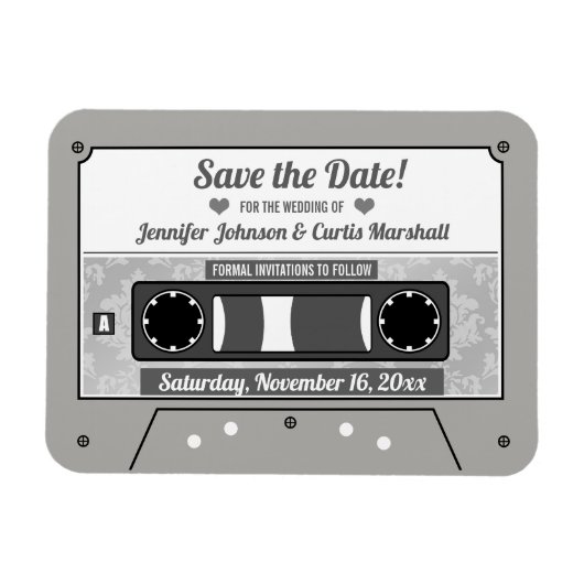 Retro Cassetterecord Huwelijk Save the Date Magneet (Horizontaal)