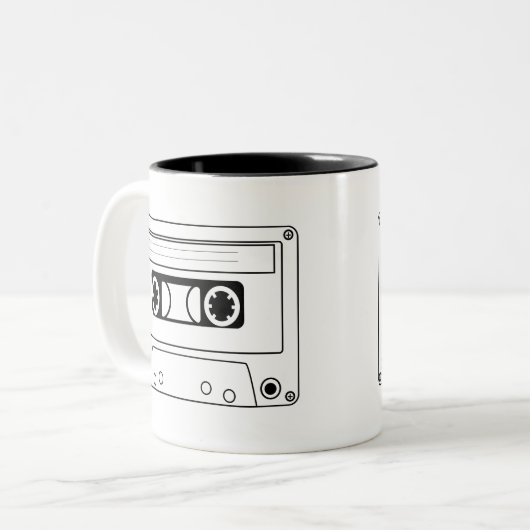 Retro cassetterecorder grunge muziek tweekleurige koffiemok (Voorkant links)