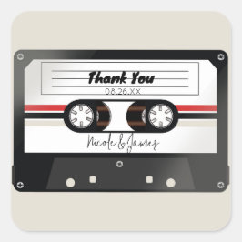 Retro Cassetterecorderband Beige Grijs Bruiloft Vierkante Sticker