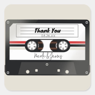 Retro Cassetterecorderband Beige Grijs Bruiloft Vierkante Sticker