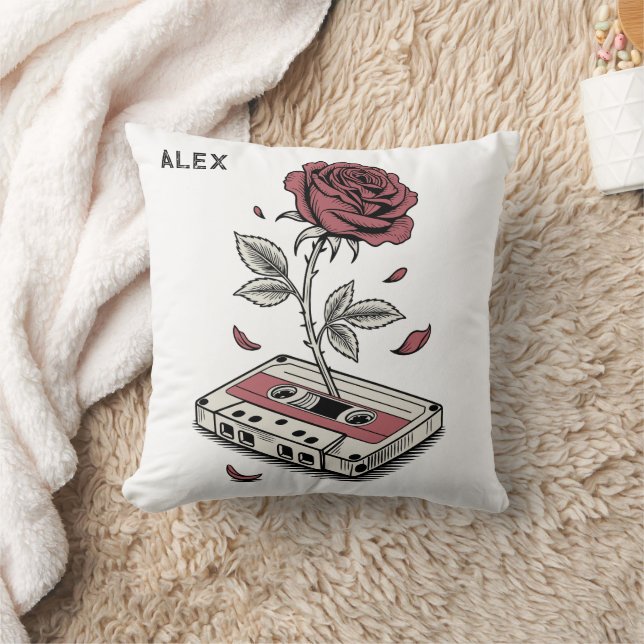 Retro Cassetteroband Roos Gepersonaliseerde Naam Kussen (Deken)