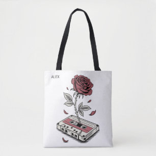 Retro Cassetteroband Roos Gepersonaliseerde Naam Tote Bag