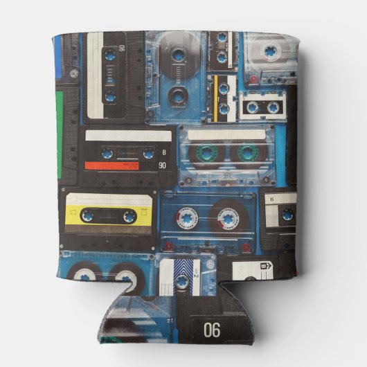 Retro Cassettes: Blauwe achtergrond . Blikjeskoeler (Achterkant)