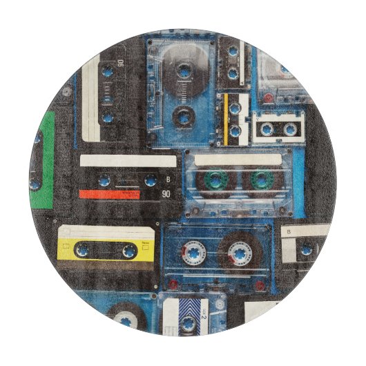 Retro Cassettes: Blauwe achtergrond . Snijplank (Voorkant)