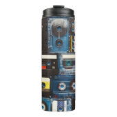 Retro Cassettes: Blauwe achtergrond . Thermosbeker (Voorkant)