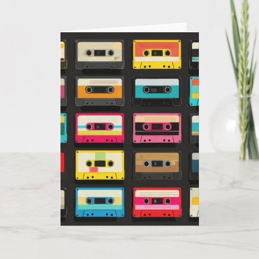 Retro Cassettespelband Patroon – Vintage Muziek  Kaart (Voorkant)