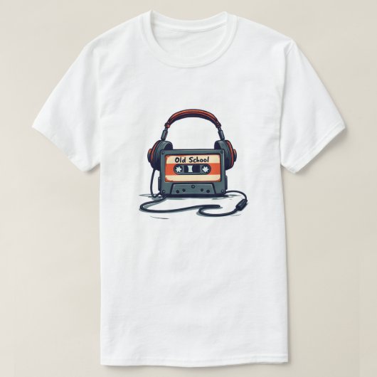 Retro cassettespeler met hoofdtelefoon t-shirt (Design voorkant)