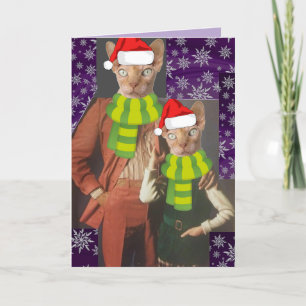 RETRO CAT 1970's FUNNY CHRISTMAS CARD Feestdagen Kaart