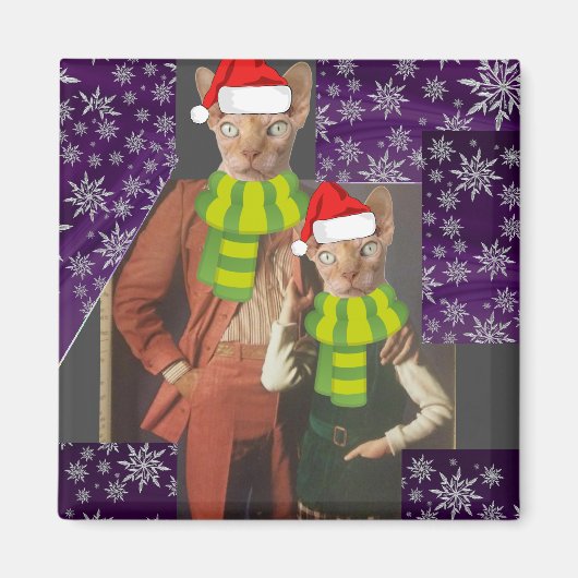 RETRO CAT 1970's FUNNY CHRISTMAS MAGNET (Voorkant)