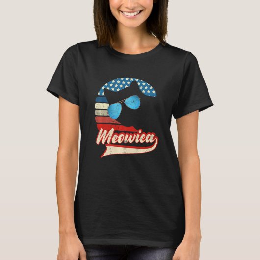 Retro Cat 4 juli Meowica Merica Mannen vs Ameri T-shirt (Voorkant)