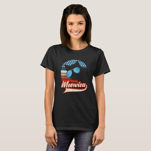 Retro Cat 4 juli Meowica Merica Mannen vs Ameri T-shirt (Voorkant volledig)