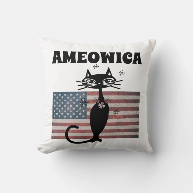 RETRO CAT AMEOWICA PATRIOTISCHE Kussens VAN 4 JULI (Voorkant)