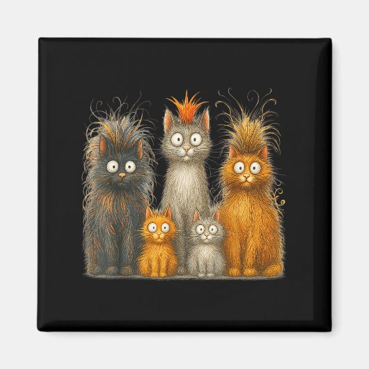Retro Cat Art Crazy Funny Kitten Gift Men Women Bo Magneet (Voorkant)