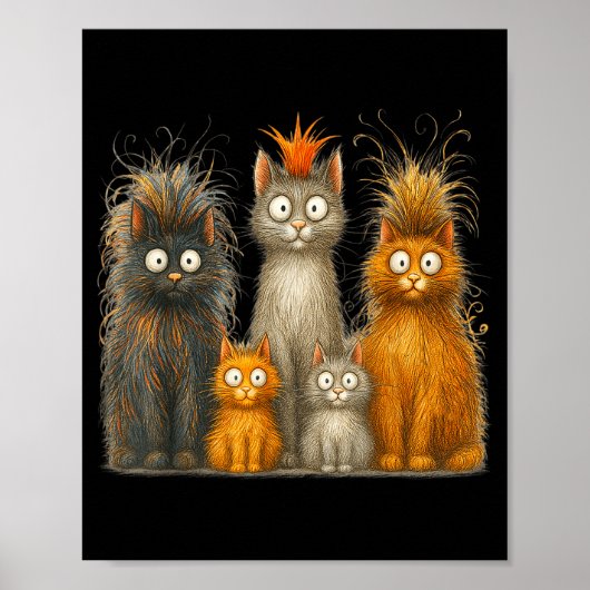Retro Cat Art Crazy Funny Kitten Gift Men Women Bo Poster (Voorkant)