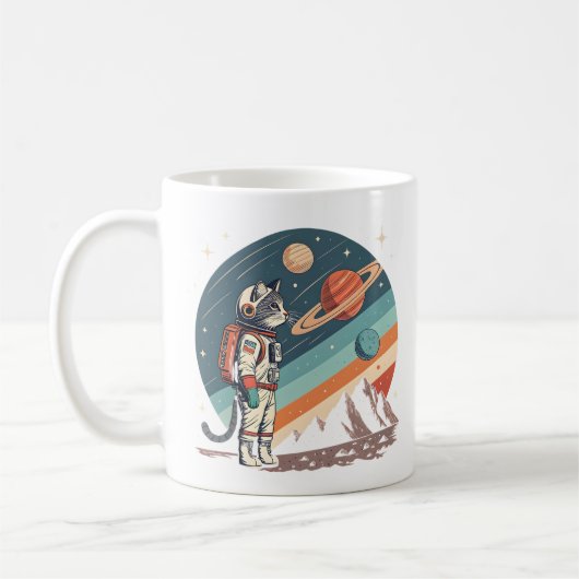 Retro Cat Astronaut Cosmic Space Illustration Koffiemok (Links)