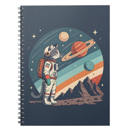 Retro Cat Astronaut Cosmic Space Illustration Notitieboek (Voorkant)