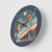 Retro Cat Astronaut Cosmic Space Illustration Ronde Klok (Hoek)
