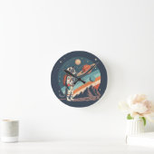 Retro Cat Astronaut Cosmic Space Illustration Ronde Klok (Huis)